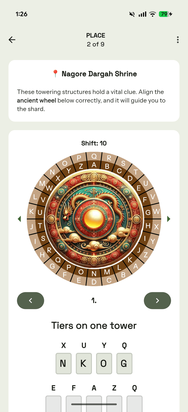 Mobile app showing Amazing Race-style adventure