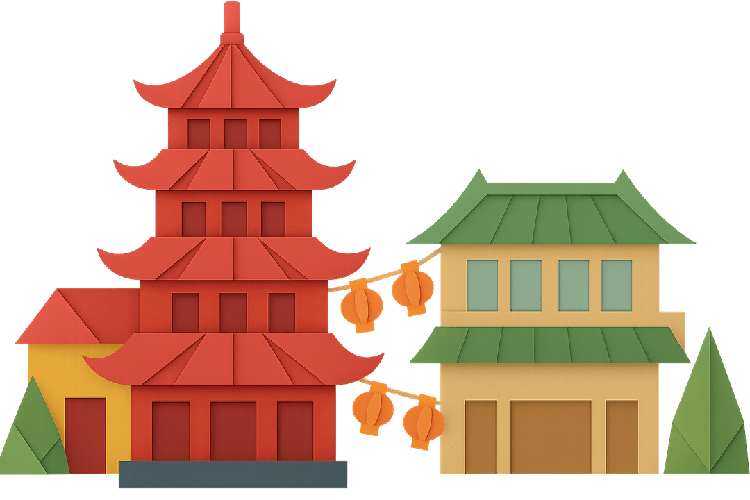 Chinatown Paper Craft Illustration