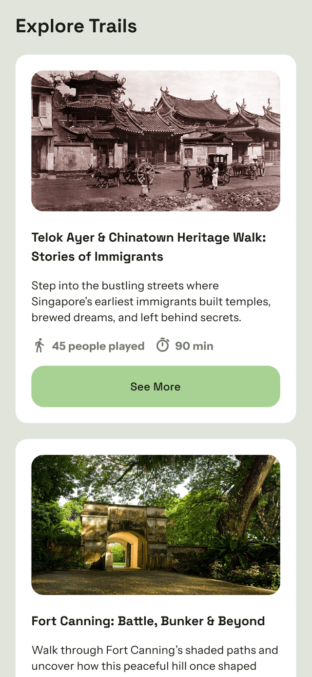 Mobile app showing curated trail listings