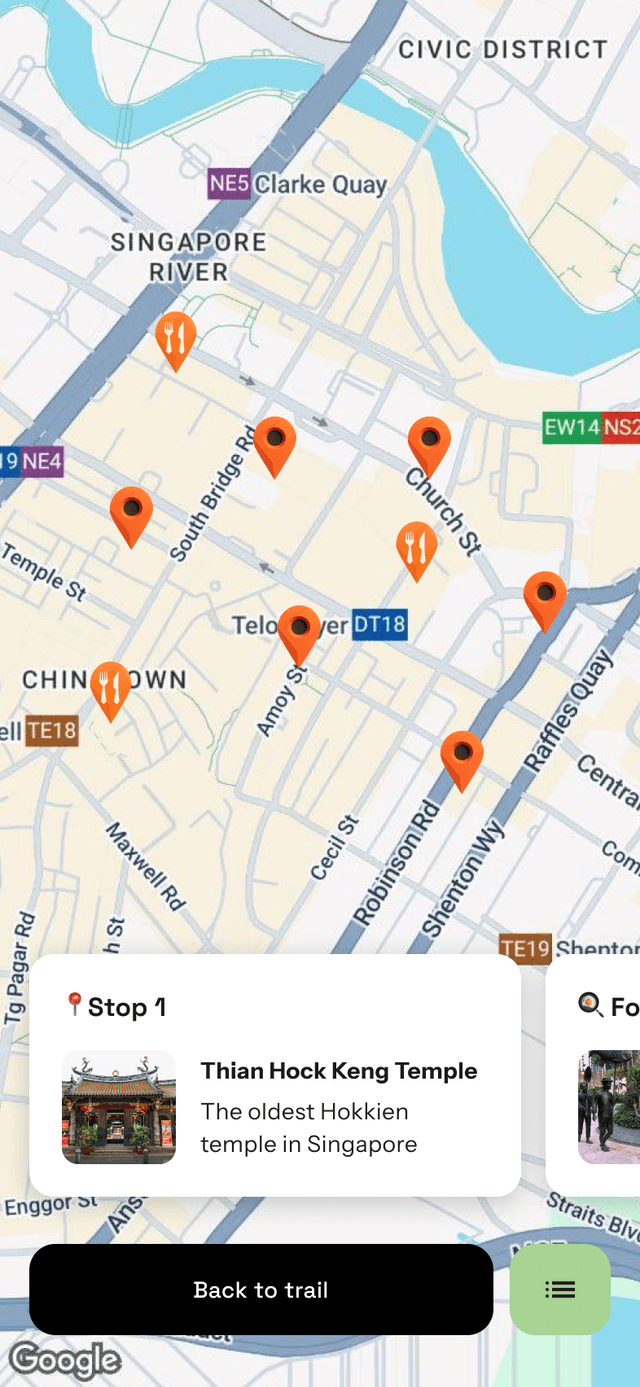 Interactive map interface showing trail locations
